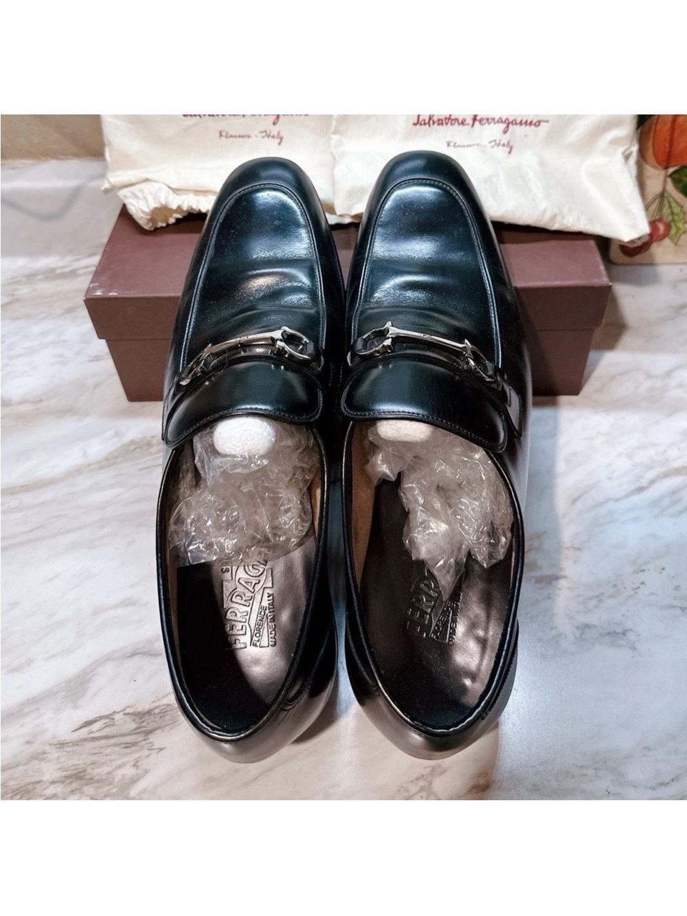 Salvatore Ferragamo Black Leather Bit-Detail Slip-On Loafers